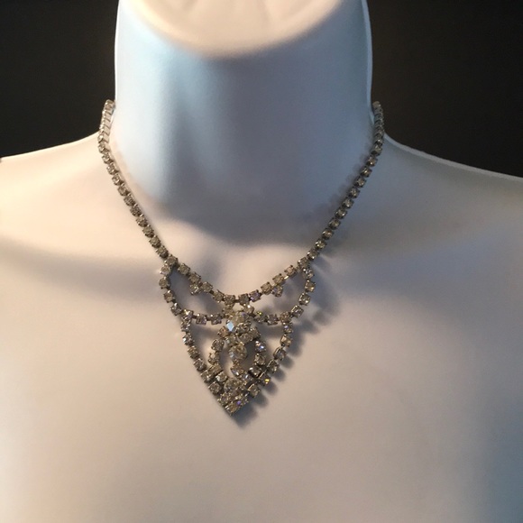 Vintage Rhinestone Necklace and Earrings Set EC - Picture 3 of 8